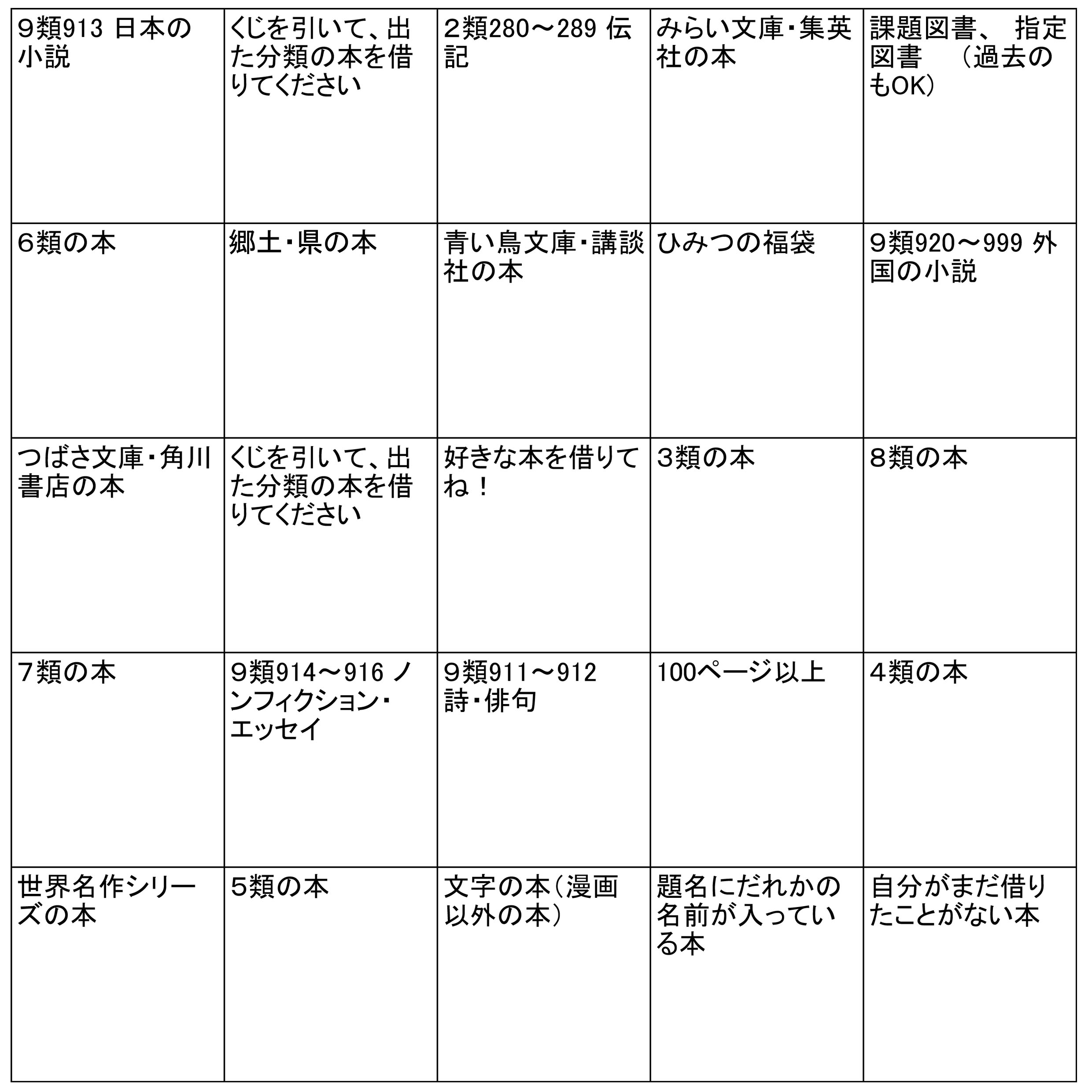 読書ビンゴ